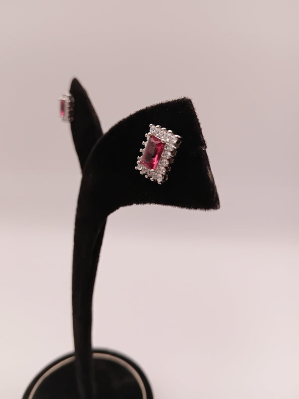 Pink stone stud earring
