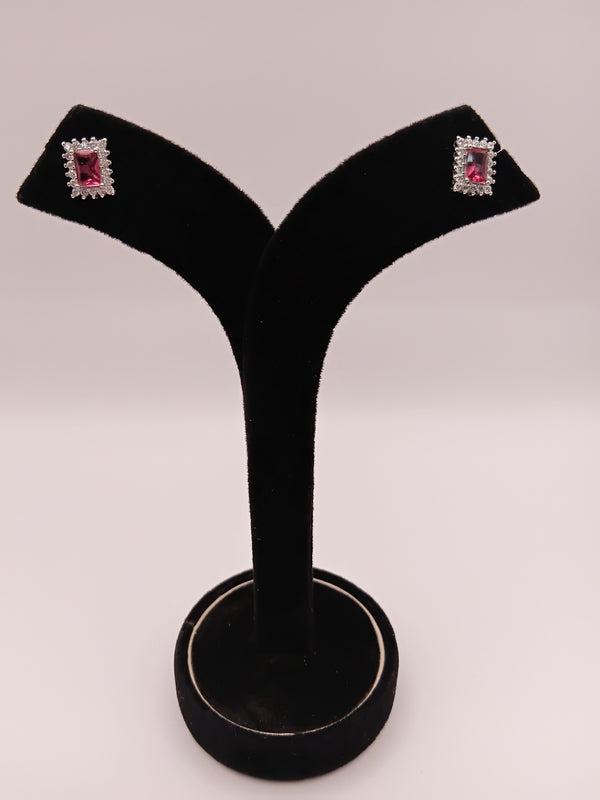 Pink stone stud earring