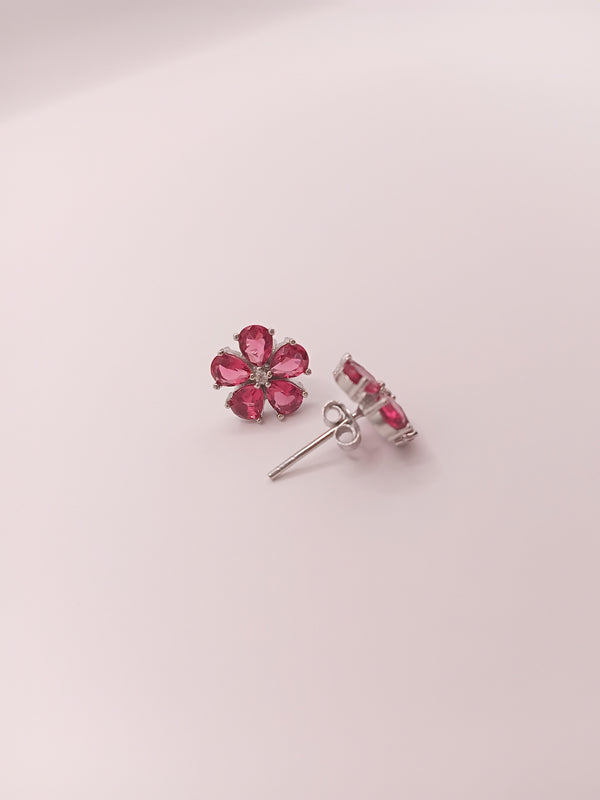Floral pink stud earring