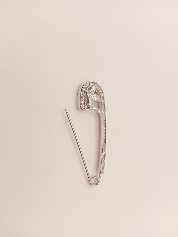 Elegant silver safety pin design brooch