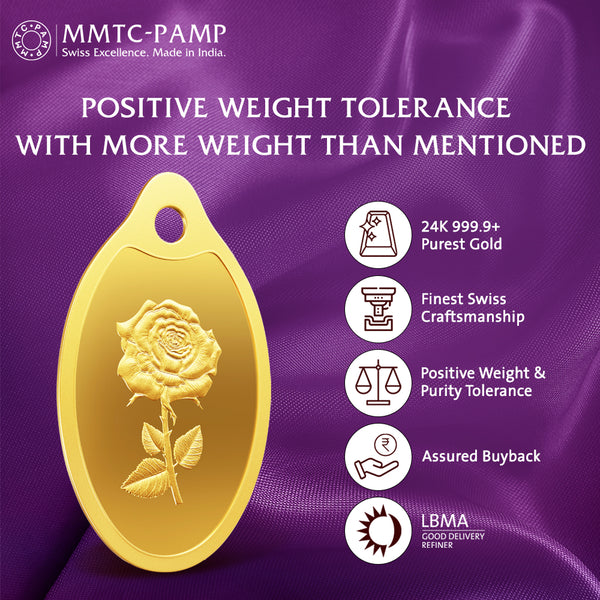 2 gm Gold 999.9 Minted Oval Coin New Rose Certicard